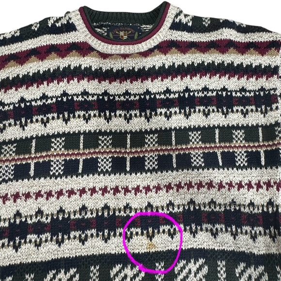 Vintage 90s Grandpa Sweater Crewneck Pullover Geometric Stripes 100% Cotton | L - Picture 4 of 10